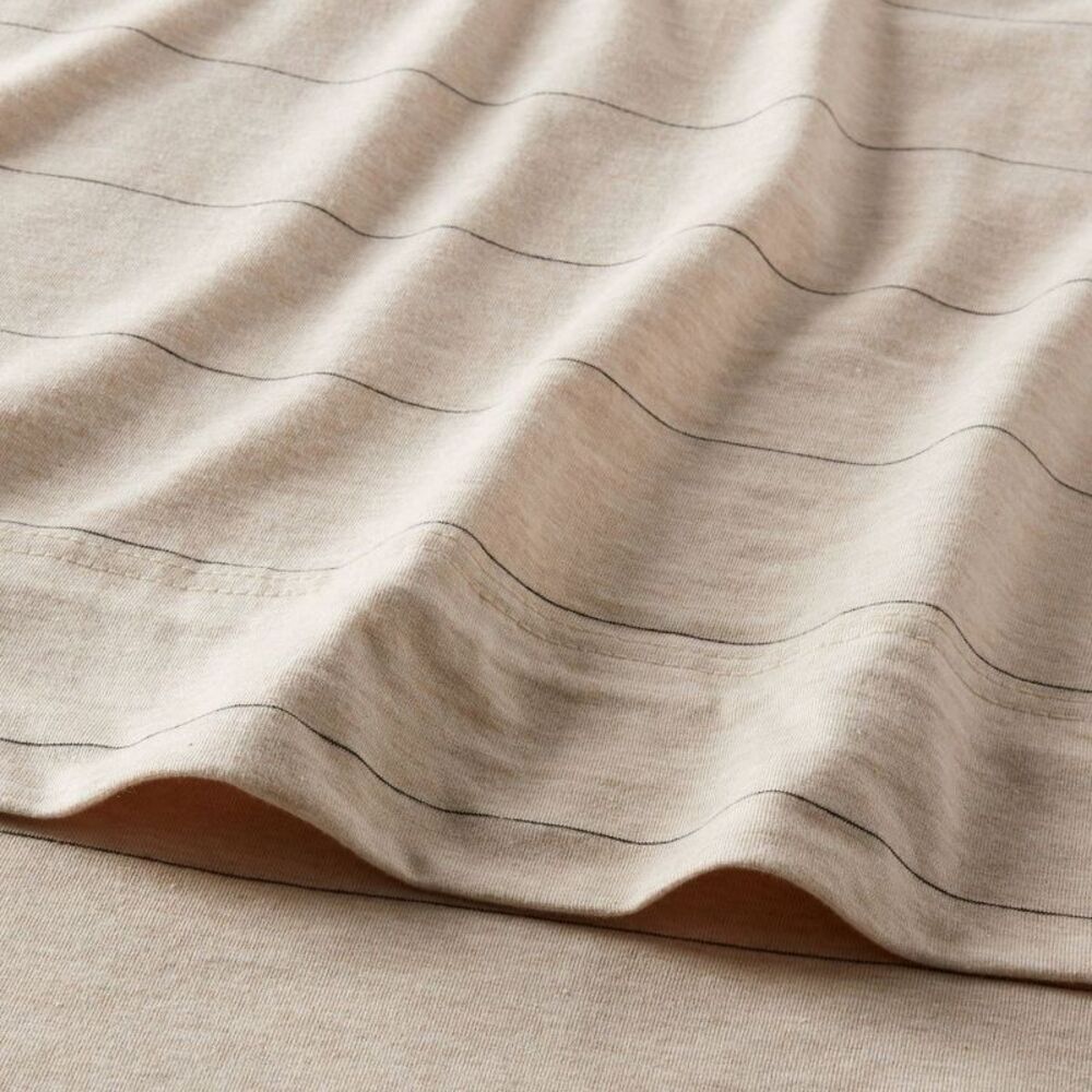 Threshold - King Cotton Jersey Sheet Set Oatmeal Heather Strip Black - Picture 3 of 4